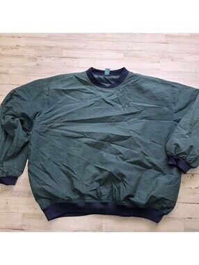 Vintage Big Dogs Mens LG Golf Windbreaker Pullover Green Embroidered Crew 90s